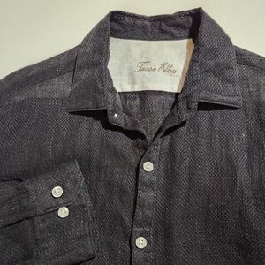 Tasso Elba Mens Textured 100% Linen Long Sleeve Button Up Shirt Black Size Med